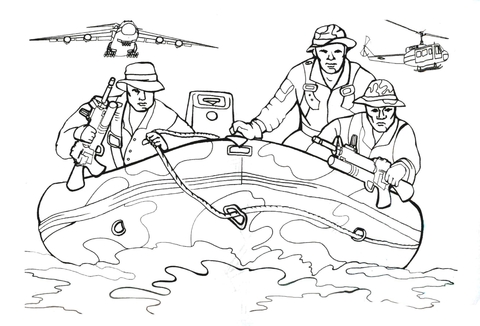 Navy Seals In Inflatable Boat Coloring Page